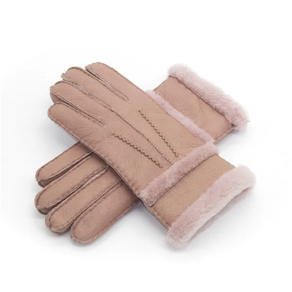 Pink Athena специальные многоцветные тяжелого типа женские перчатки из натуральной кожи, шерсти и меха милые девушки из овчины кожаные меховые перчатки очень согревающие - Цвет: Pink