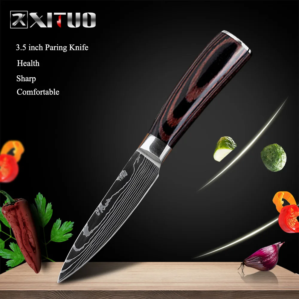 3.5 in Paring knife XITUO 8 дюймов японские кухонные ножи лазерный дамасский узор нож шеф-повара острый Santoku Кливер нож для нарезки нож инструмент EDC - Цвет: 3.5 in Paring knife