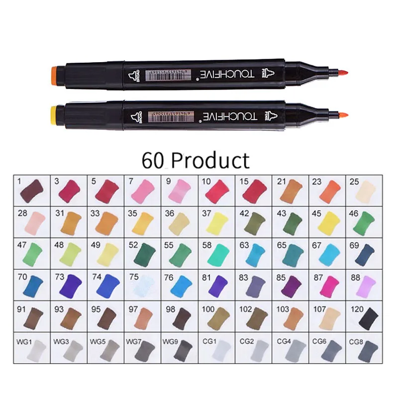 BLACK-60PRODUCT TOUCHFIVE 168 эскиз маркеры кисти ручки набор манга цветные маркеры набор двойная головка художественный поставщик краски ручка маркер для рисования для студентов - Цвет: BLACK-60PRODUCT