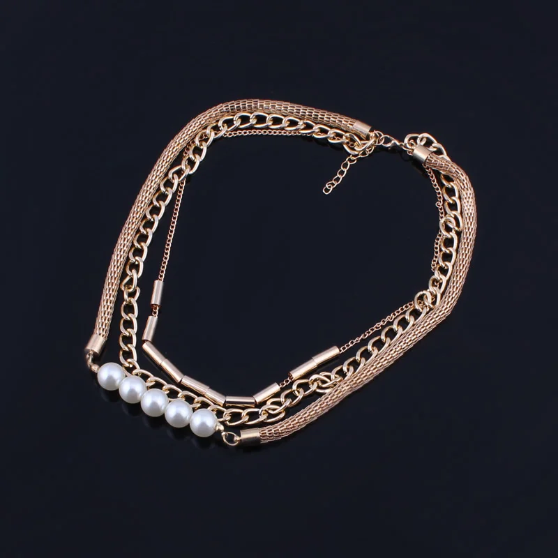 Ltumbe себе изделия Multi Слои золото Цвет Сеть Имитация жемчуг Колье и Подвески для