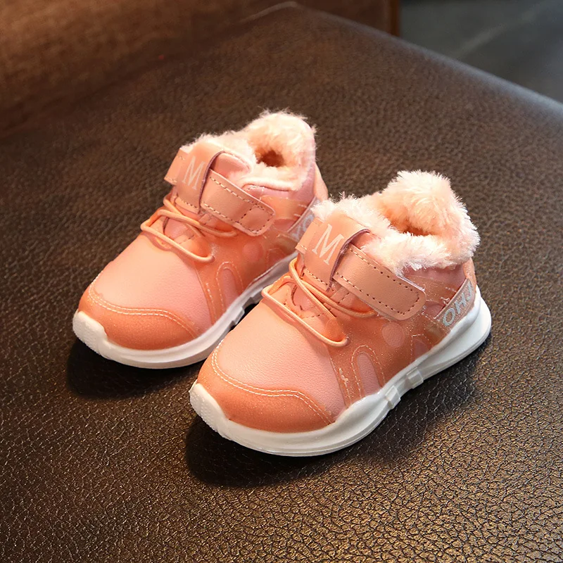 2018 зимние детские кроссовки плюшевые теплые хлопковые туфли для маленьких