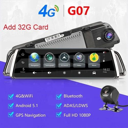 4G Add 32G TF Card Jansite 1" сенсорный экран 4G wifi смарт Автомобильный видеорегистратор Android поток медиа вид зеркало двойной объектив изображение gps навигация ADAS видеорегистратор - Название цвета: 4G Add 32G TF Card
