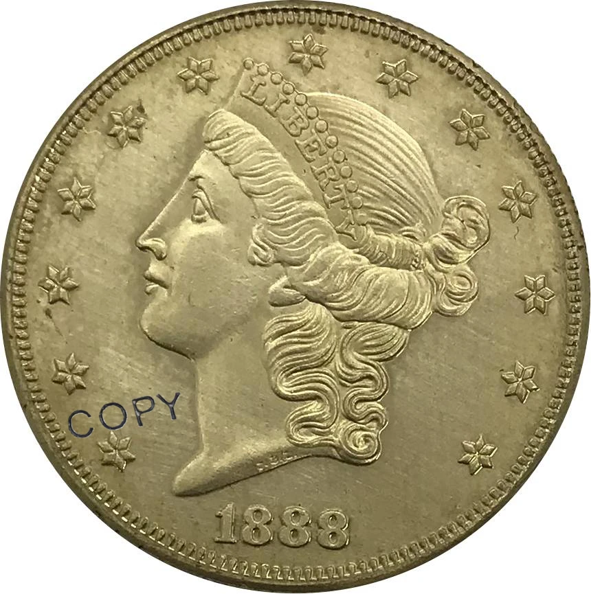 

S 1888 США 20 20 долларов свободы голова двойной Орел с девизом Золотая монета латунная Коллекционная копия монеты