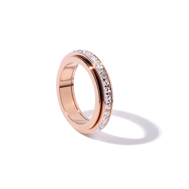 rose gold YUN RUO вращающийся счастливый циркон кольцо розовое золото цвет подарок на день рождения Женская мода титановая сталь ювелирные изделия никогда не выцветает Прямая поставка - Цвет основного камня: rose gold