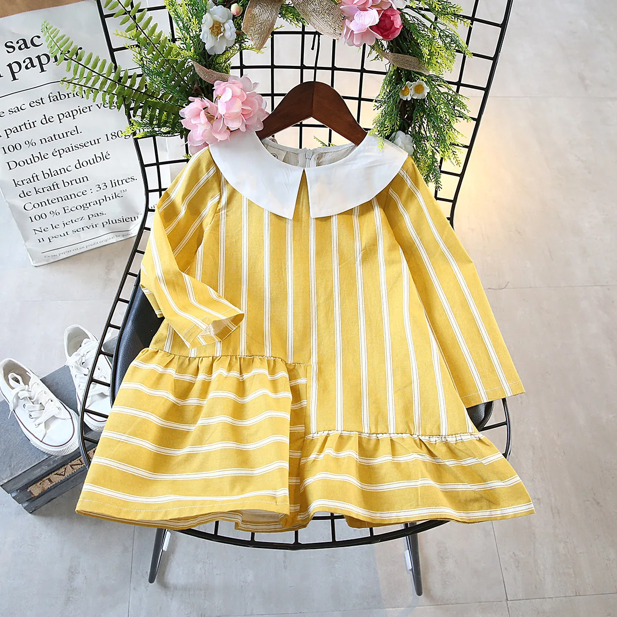 Новинка 2017 года осеннее платье в полоску с оборками для девочек необычный дизайн