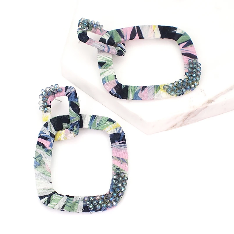 Женские Висячие серьги MANILAI большие квадратные с цветными тканевыми подвесками и