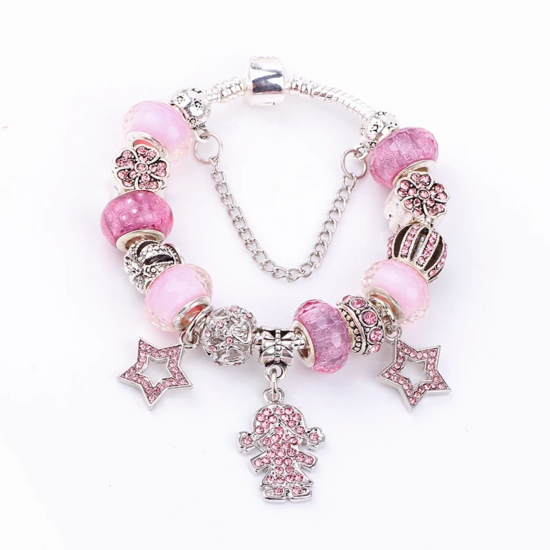 Dodocharms новые розовые стеклянные браслеты и браслеты звезда серебряного цвета очаровательные бусины подходят DIY Браслеты для женщин и девушек ювелирные изделия