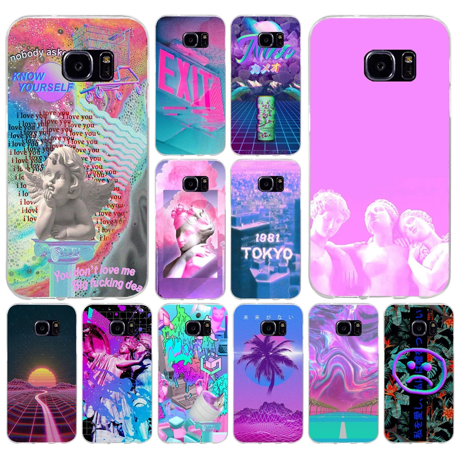 154H эстетика vaporwave Мягкий ТПУ силиконовый чехол для samsung Galaxy s6 s7 edge s8 s9 plus |
