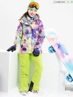 womens lime ski suit female fur collar violet snowboarding jacket and yellow bib pants combo winter outdoor waterproof snow wear