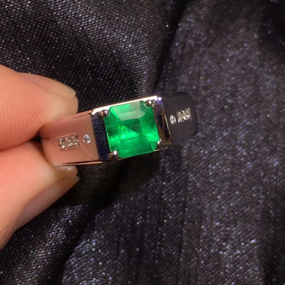 Изумрудное кольцо, хорошее ювелирное изделие, чистый 18 K Белый Золотой, мужское натуральное яркое зеленое Изумрудное кольцо, 1.37ct, мужские изящные кольца, ювелирное изделие с бриллиантами