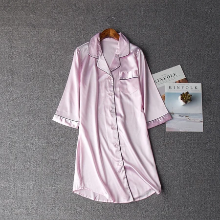 Light Pink Бренд thoshine Летний стиль Китай атласные шелковые ночную рубашку Для женщин сексуальная ночная рубашка на пуговицах женского нижнего белья превосходное ночные рубашки и пижамы - Цвет: Light Pink