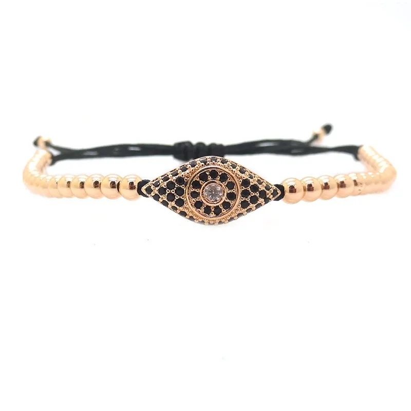 Fashion Black Gun Men Bracelet Pave Setting CZ Evil Eye Connector Beads &amp 4mm Round Bead Braided Macrame | Украшения и