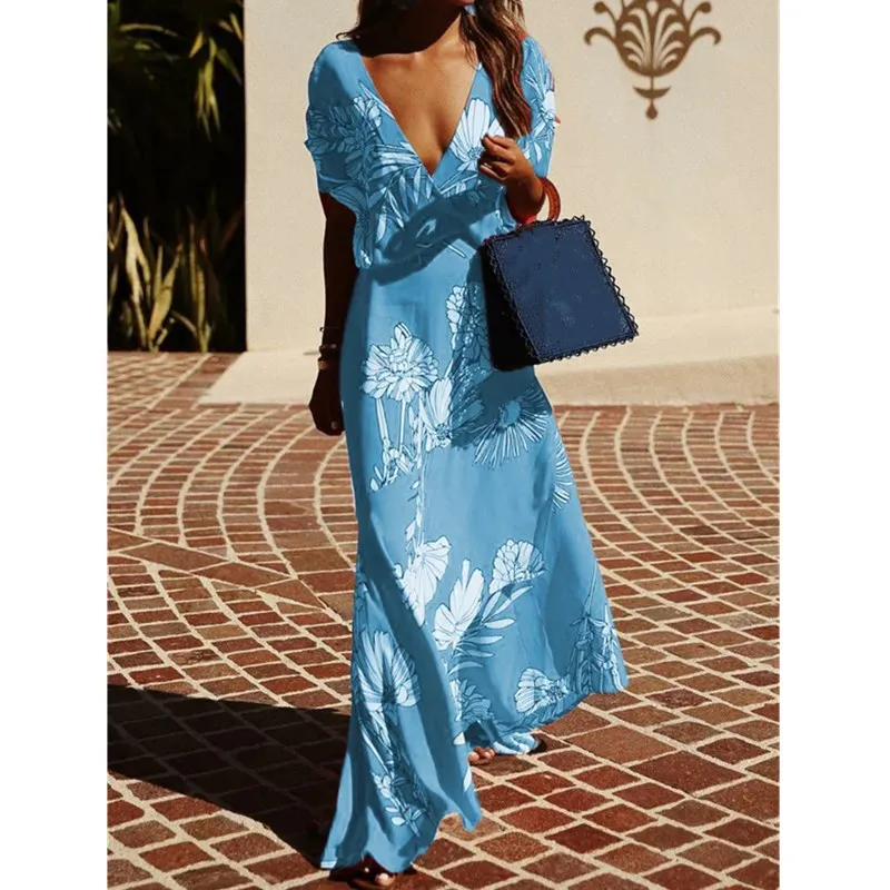 Женское Пляжное Платье макси с цветочным принтом повседневное сексуальное