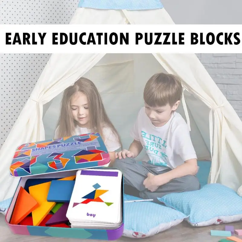 7 шт./9 шт. деревянные игрушки-головоломки Tangram Обучающие головоломки когнитивные Дети Раннее образование головоломка игрушка с 50/60 карточками коробка