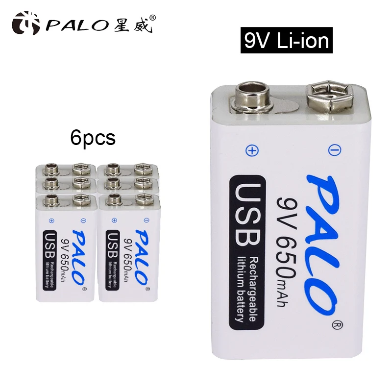 6PCS Пало 650 мАч Micro USB 9V 6F22 Li-Ion Перезаряжаемые Батарея для радиоуправляемого вертолета модели микрофон гитары EQ Дымовая пожарная сигнализация мультиметр - Цвет: 6PCS