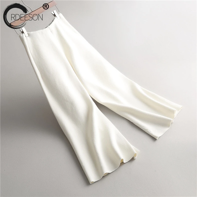 Beige ORDEESON толстые зимние трикотажные длинные широкие брюки женские брюки с высокой талией свободные однотонные брюки женские свободные хлопковые - Цвет: Beige