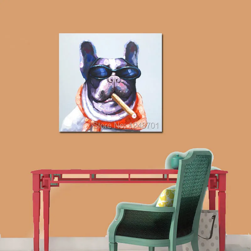 

modern pop art animal painting Smoking Dog with a Scarf Oil Painting on Canvas - 100% Hand Made