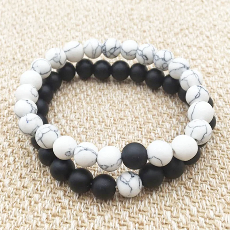 2 шт./компл. пары расстояние браслет натуральный камень белый и черный Инь Ян