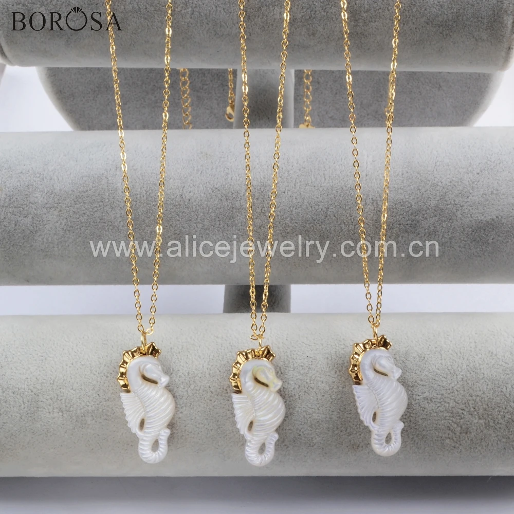 BOROSA 4 шт золотой цвет одна сторона резной гиппокамп натуральный белый корпус