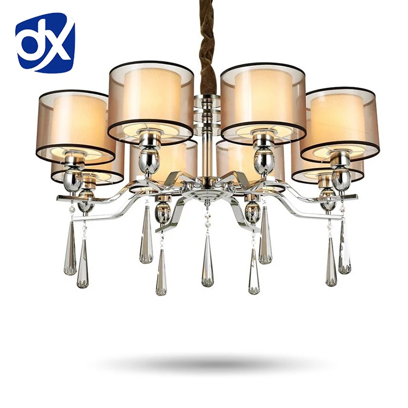 Стильная современная ткань абажур хрустальные люстры для гостиной люстра