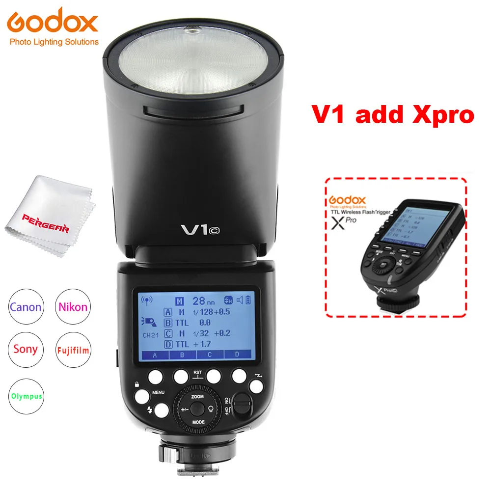 V1 Add Xpro Godox V1 круглая головка вспышка Speedlight V1C V1N V1S для SONY Canon Nikon Fujifilm Olympus камера Фонарик ttl HSS литий-ионный аккумулятор - Цвет: V1 Add Xpro