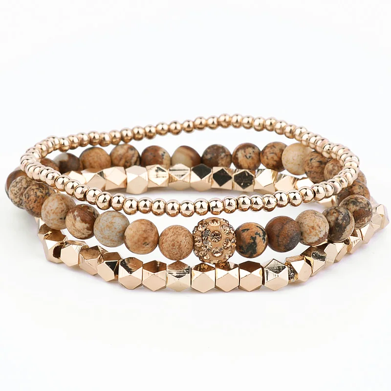 Комплект женских браслетов BOJIU из белой глины золотистого цвета с бусинами BCSET2|bead