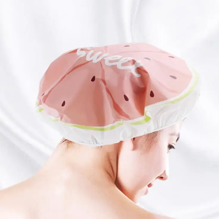 

Fruit Waterproof Shower Bath Cap Women for Baths and Saunas Lace Elastic Band Cap Spa Cap Women Kids Hair Protective Cap Thicken