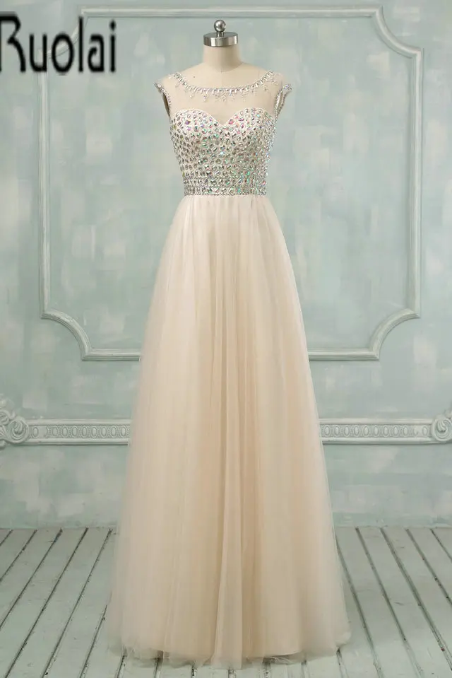 2019 Потрясающие шифоновые вечерние платья длинное ТРАПЕЦИЕВИДНОЕ вечернее платье с круглым вырезом без рукавов, украшенное бисером и страз...