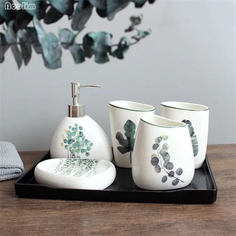 6Pcs A Set-C 6 шт./компл. нордическое зеленое растение керамической держатель для зубной щетки стакан диспенсер для мыла Простые Свадебные Аксессуары для ванной комнаты Меламиновый поднос - Цвет: 6Pcs A Set-C