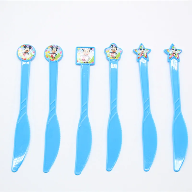 Knife 6pcs Одноразовые вечерние столовые приборы с изображением Микки Мауса, животных, синего цвета, Детская салфетка для душа, поднос, Подарочный пакет, пригласительная карта - Цвет: Knife 6pcs