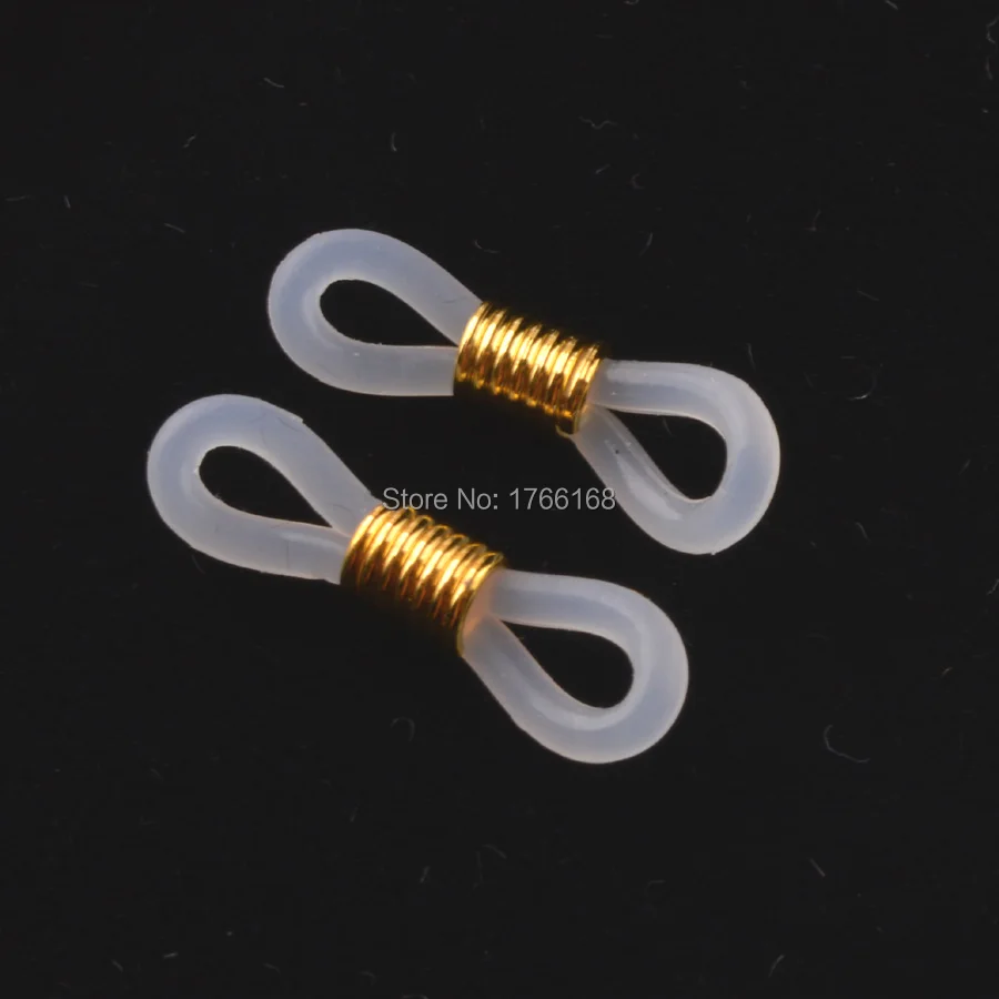 

100pcs silicone Clear Tone Ends for Eyeglasses Chain Holder Hooks for eyewear cord 21 x 4 mm Clear with gold decor