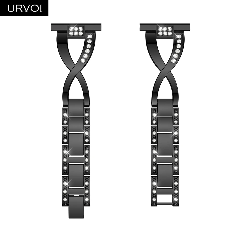 Black URVOI ремешок для Galaxy Watch Active с двойным X ремешком из нержавеющей стали складывается застежка с цирконом быстроразъемные контакты наручные 42 46 мм - Цвет ремешка: Black