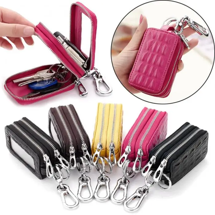 Carkey двойная молния Женская Мужская многофункциональная сумка из натуральной кожи брелок с кольцом для ключей кошелек для монет кошелек MUG88