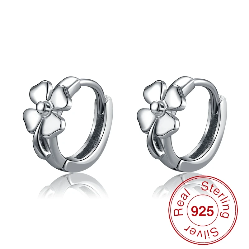 

BeBe Kitty 925 Silver Jewelry Lucky Clover Heart Small Hoop Huggie Earrings Round Circle Loop Earring Pendientes For Girls Child