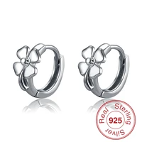 bebe kitty 925 silver jewelry lucky clover heart small hoop huggie earrings round circle loop earring pendientes for girls child