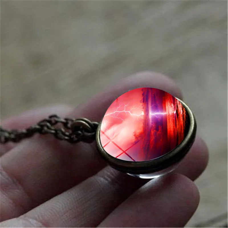 Vintage Nebula Galaxy Double Sided Pendant Necklace with Bronze Color Art Picture Glass Ball Handmade Jewelry 2019 | Украшения и