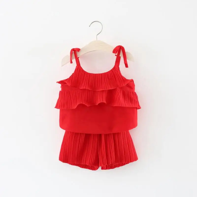 2019 Летний шифоновый комплект одежды для маленьких девочек из 2 предметов детский