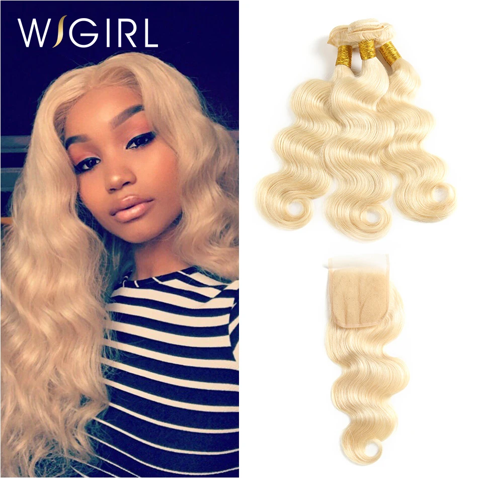 Wigirl волосы для наращивания волнистые 613 светлые человеческие пучки с закрытием 3