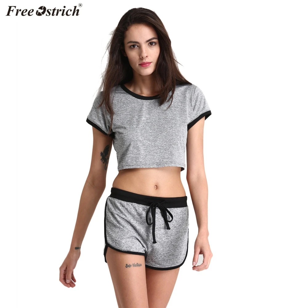 FREE OSTRICH Women Casual Athletic Gym Fitness Loose shorts Set pant suits for women 2 piece sets 2019 FEMME|Спортивные костюмы| |