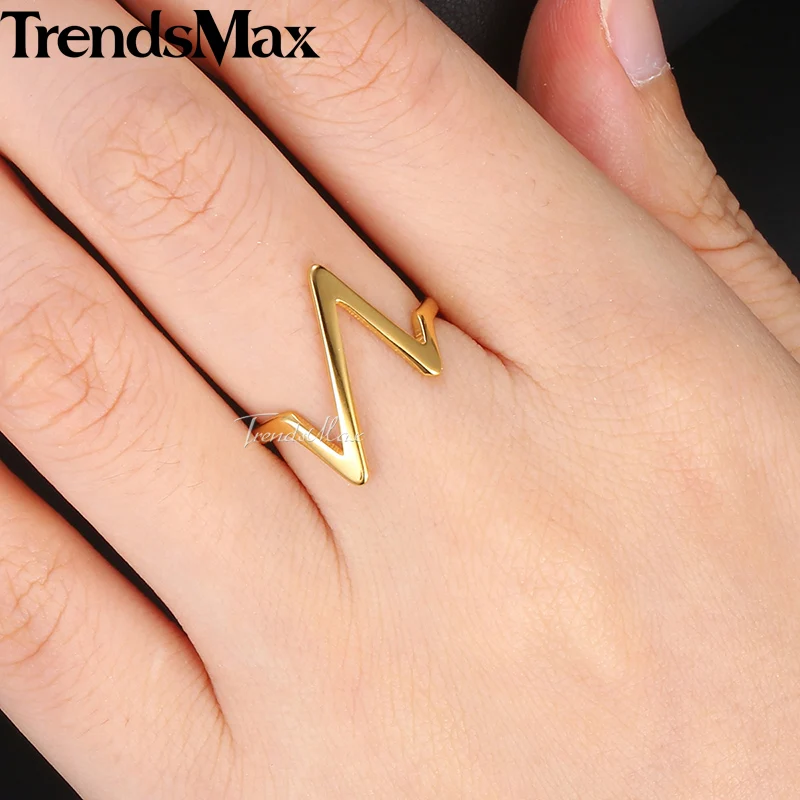Trendsmax женское кольцо золото/розовое золото цвет нержавеющая сталь кардиограмма сердцебиение обручальное кольцо для пары Размер США 6-12 KKRM40