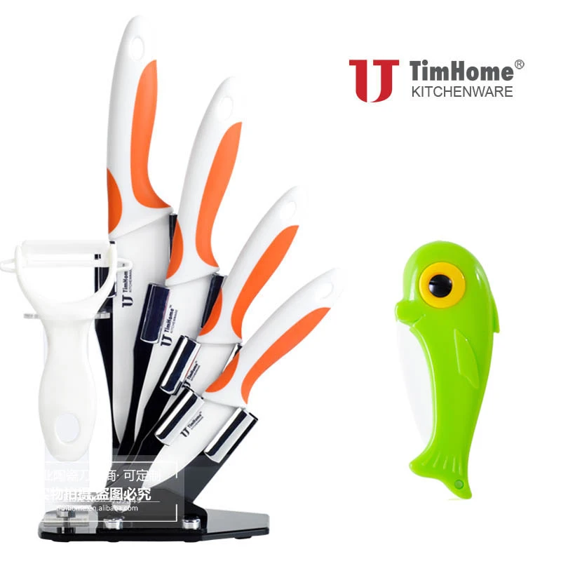 Orange Timhome фирменный керамический кухонный нож шеф-повара 6 шт. набор с акриловым держателем/подставкой для мяса без костей - Цвет: Orange