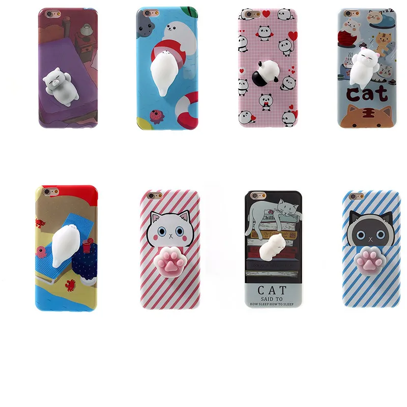 Phone Case for IPhone 7 Plus Lovely Pressure Reduce Cases Soft Cat Bear Squeeze 6 6S Squishy Cover |