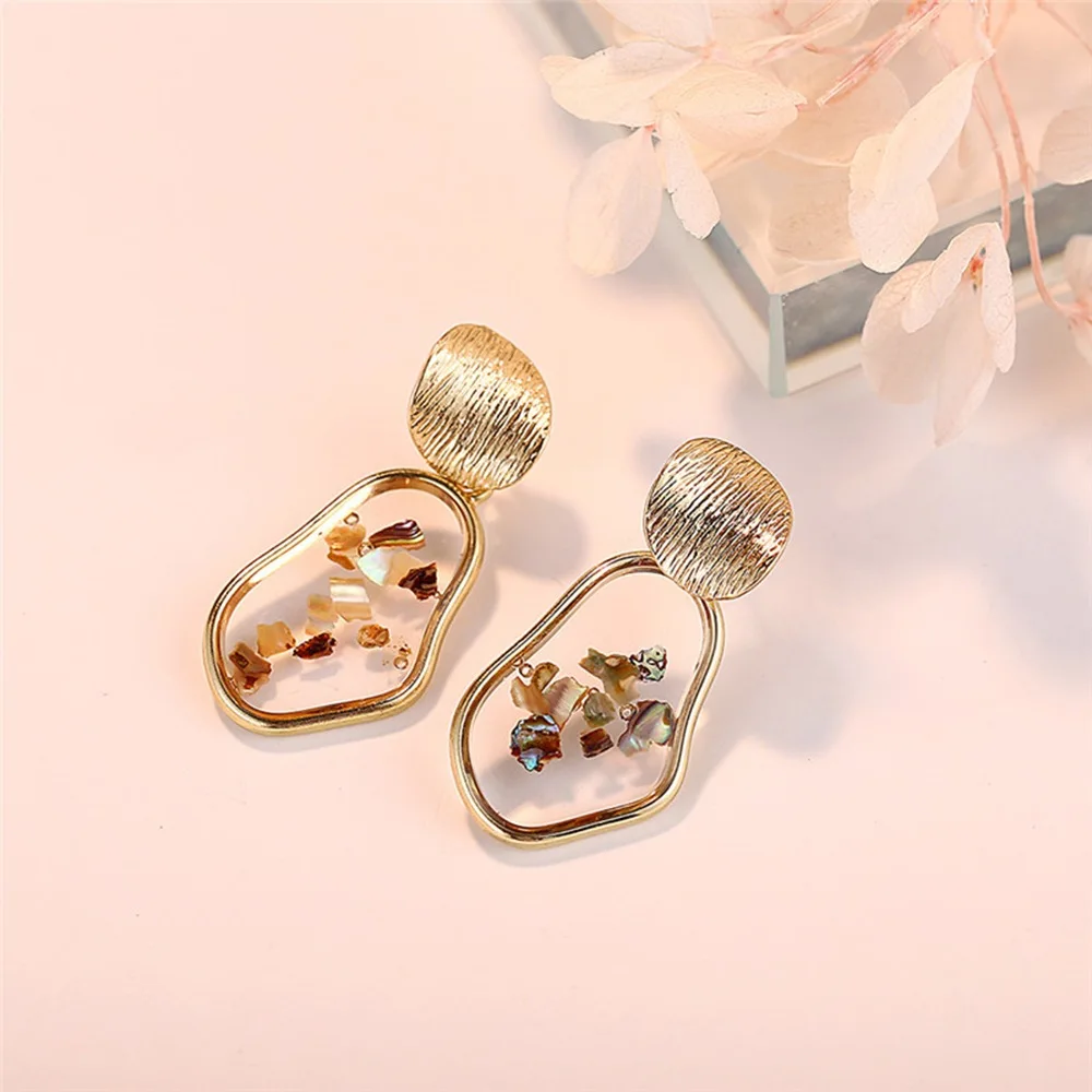 RLOPAY New Fashion Shell Women Dangle Drop Korean Earrings Girls Geometric Round Gold Color Acrylic Earring Jewelry | Украшения и