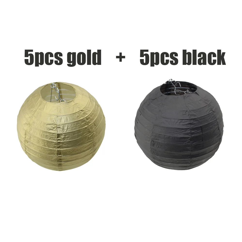 gold with black 10 шт./партия " 10" 1" 14" 1" золото/серебро/черный/белый складной круглый шар бумажные фонари для Декор для выпускного вечера - Цвет: gold with black