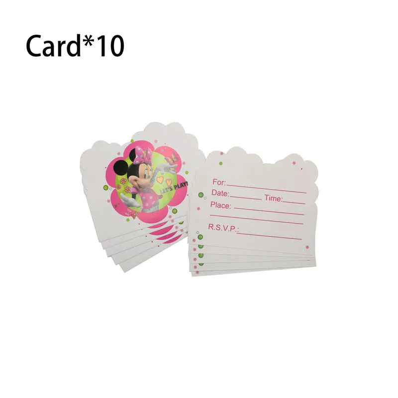 Card 10pcs Минни Маус День рождения украшения для девочек розовые вечерние принадлежности одноразовая посуда чашка салфетка тарелка детский душ - Цвет: Card 10pcs