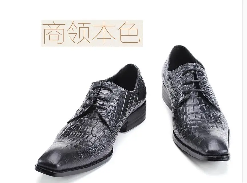 Черные красные оригинальные мужские туфли из крокодиловой кожи с квадратным