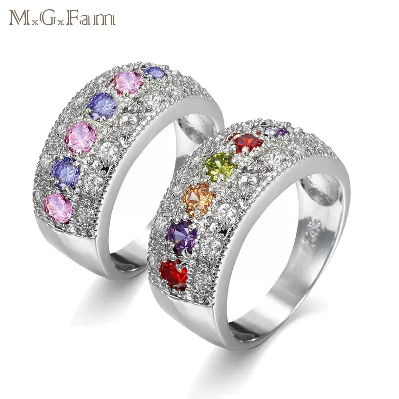 Фото Женские кольца MxGxFam Mulitcolor, новые весенние европейские горячие продажи, цвет белого золота AAA + фианиты №1