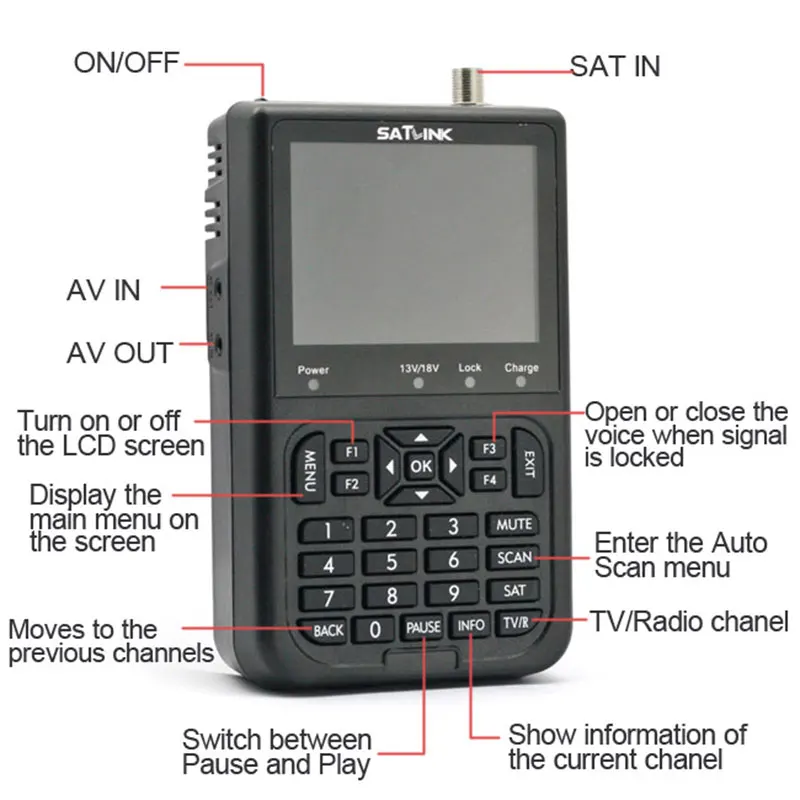 Satlink WS-6906 3," цифровой спутниковый искатель ЖК-DVB-S FTA измеритель сигнала передачи данных приемник WS 6906 с батареей 3000 мАч