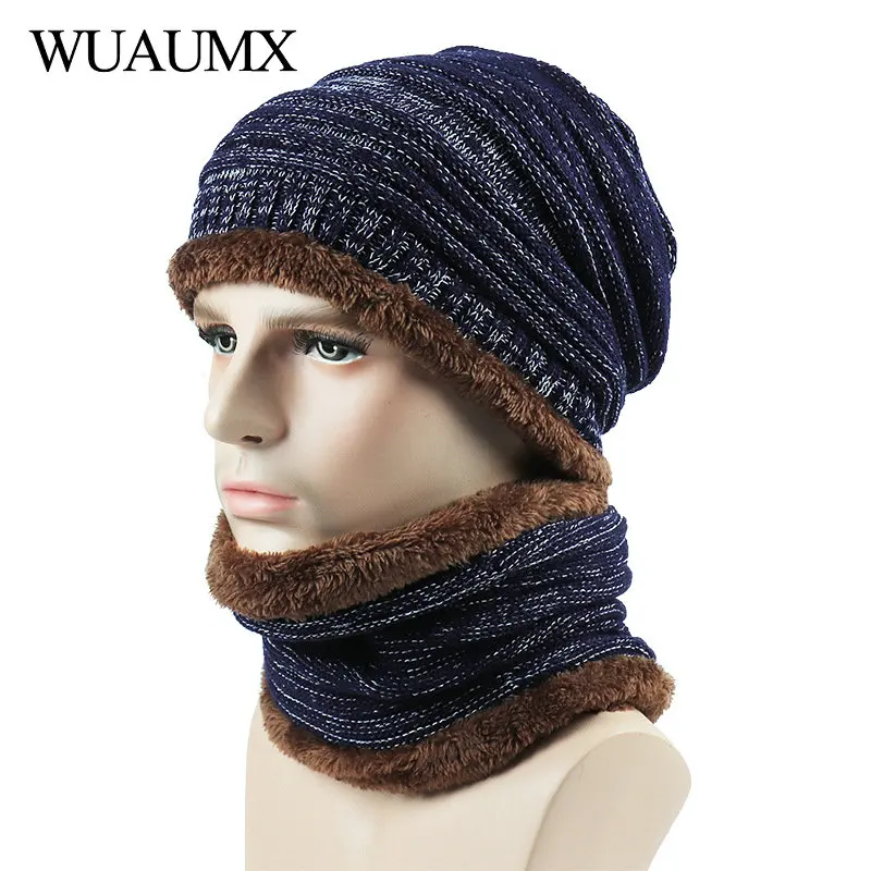 Зимняя шапка Wuaumx с подкладкой из искусственной кожи бархатной теплый шарф