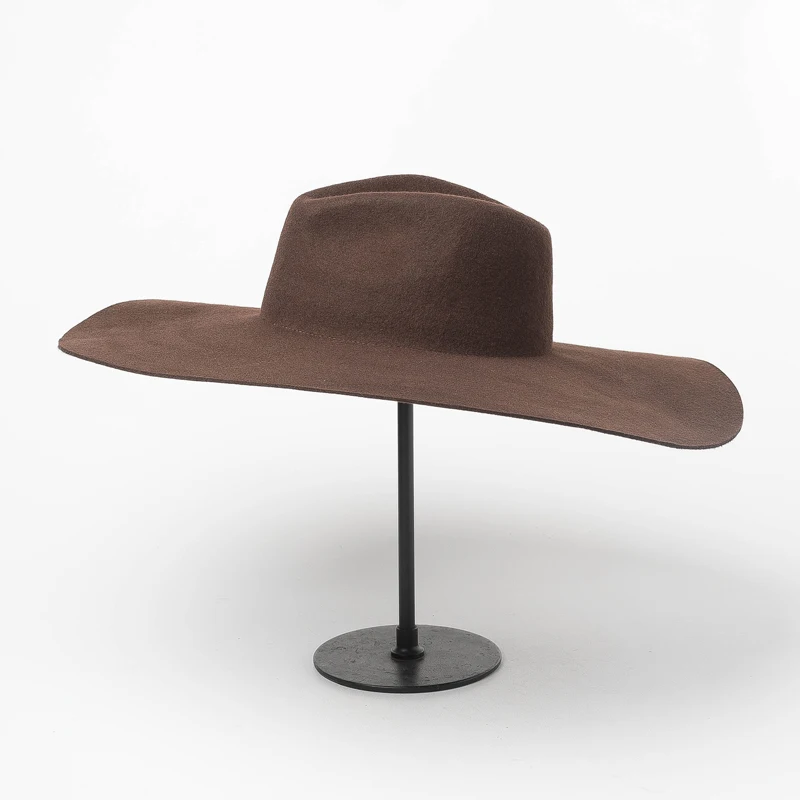 Шерсть 14,5 см большая шляпа с полями Fedora, женская черная/кофейная/Верблюжья джазовая шляпа, модель шоу стиль Австралийский Войлок Зимняя шляпа Fedora